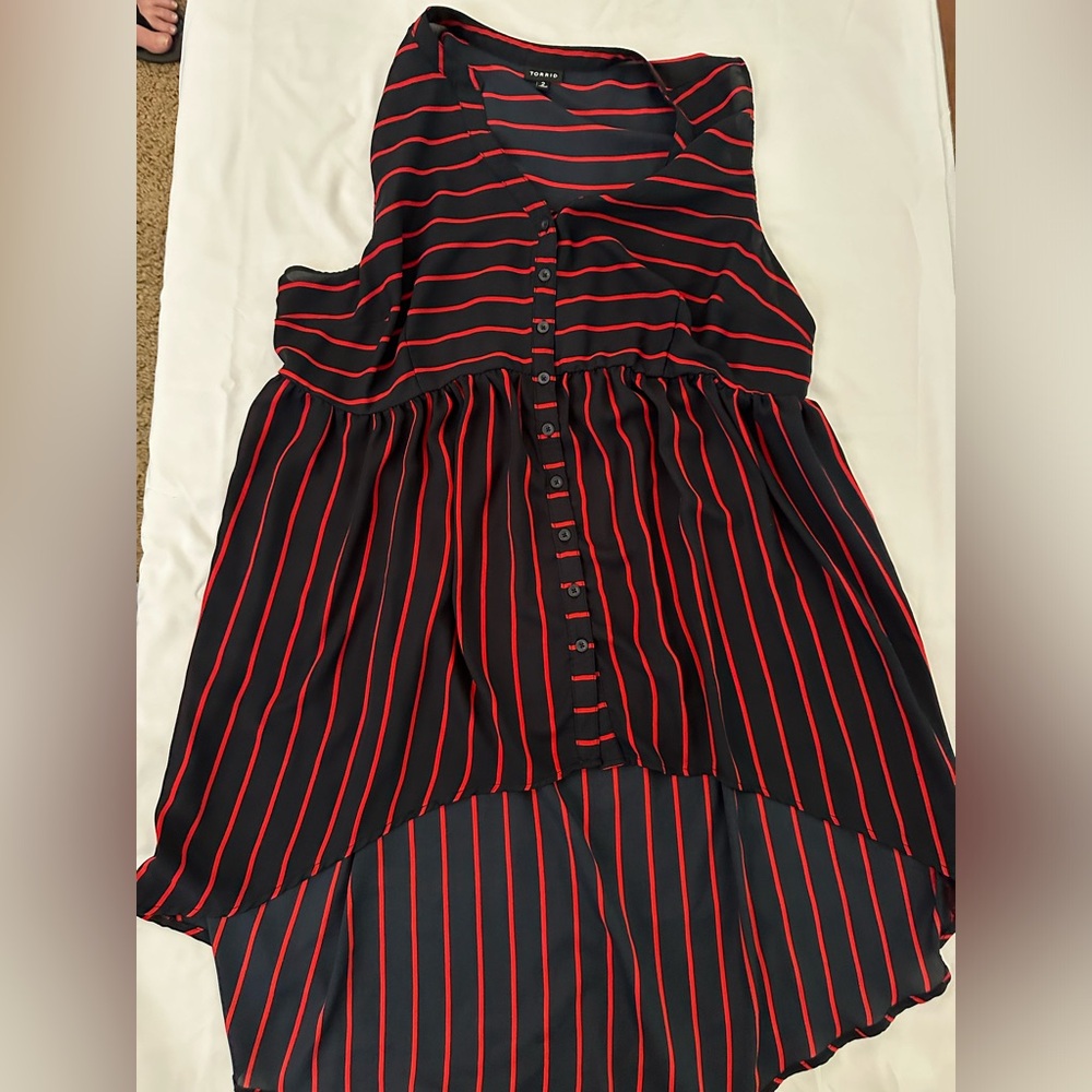 Torrid Lexie Blue & Red Stripe Georgette Tunic Tank Plus Sz 2/ 2X
